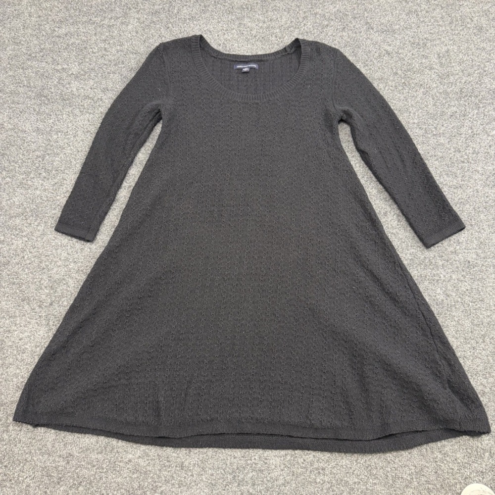 American Eagle Sweater Dress Womens Small Black Mini Swing A-Line 3/4 Sleeve